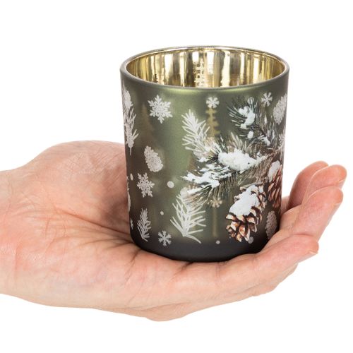 Porte-bougie chauffe-plat en verre avec branche de sapin d'hiver, 8 cm, lot de 2 | Floristik24.be