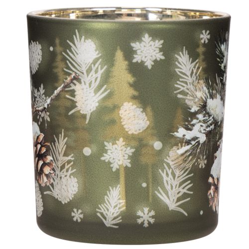 Porte-bougie chauffe-plat en verre avec branche de sapin d'hiver, 8 cm, lot de 2 | Floristik24.be