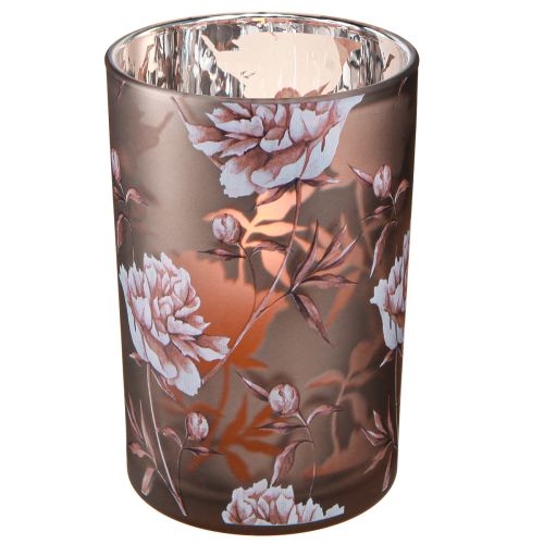 Article Lanterne en verre marron argent rose œillets H18cm