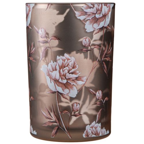 Article Lanterne en verre marron argent rose œillets H18cm