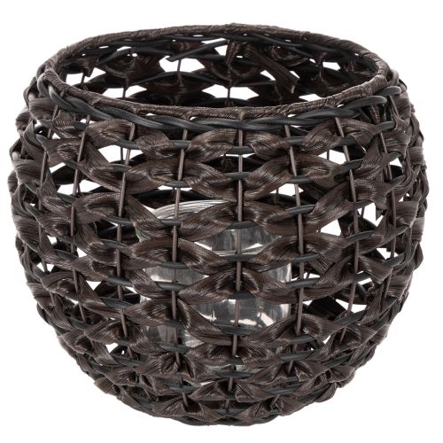 Porte-bougie chauffe-plat tressé, noir et marron, décoration estivale, Ø 31 cm H 25 cm