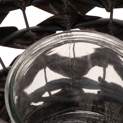 Porte-bougie chauffe-plat tressé, noir et marron, décoration estivale, Ø 31 cm H 25 cm | Floristik24.be