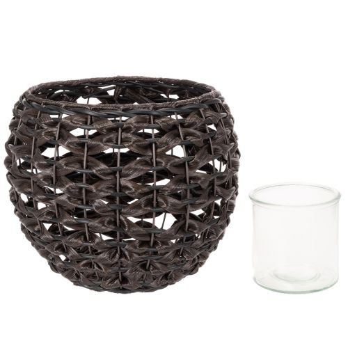 Porte-bougie chauffe-plat tressé, noir et marron, décoration estivale, Ø 31 cm H 25 cm | Floristik24.be