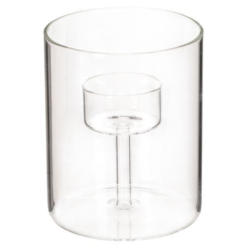 Lanterne en verre avec porte-bougie chauffe-plat surélevé de 11 cm