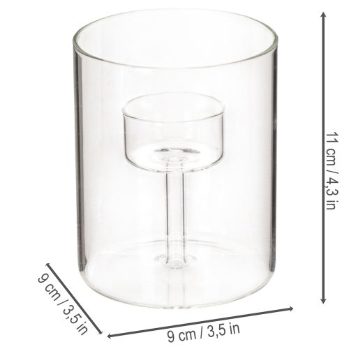 Lanterne en verre avec porte-bougie chauffe-plat surélevé de 11 cm | Floristik24.be