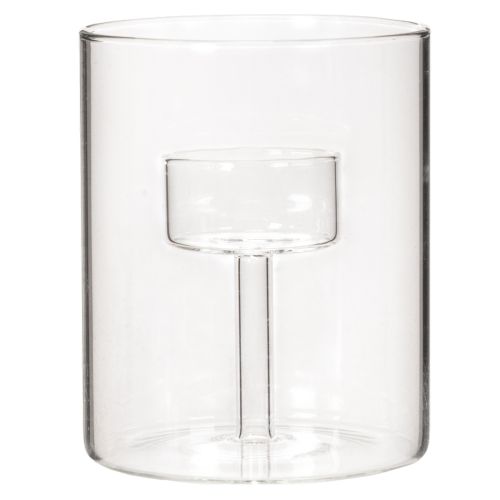 Lanterne en verre avec porte-bougie chauffe-plat surélevé de 11 cm | Floristik24.be