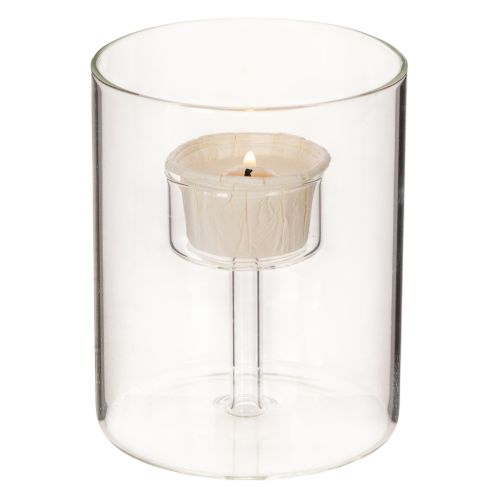 Lanterne en verre avec porte-bougie chauffe-plat surélevé de 11 cm | Floristik24.be