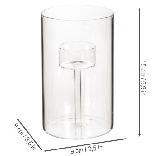 Bougeoir en verre avec insert pour bougies piliers 15 cm (lot de 2) | Floristik24.be