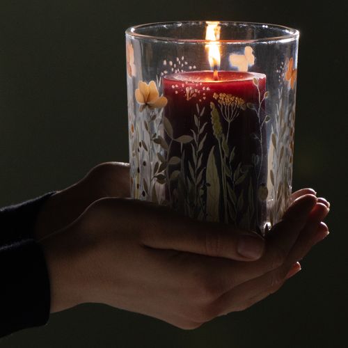 Article Lanterne décorative en verre à motif de papillons dans une prairie, pour une touche d'élégance dans votre intérieur, 18 cm, lot de 2