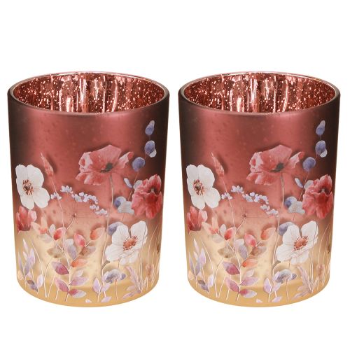 Article Lanterne décorative en verre à motif floral pour une touche d&#39;élégance dans votre intérieur, 12,5 cm, lot de 2