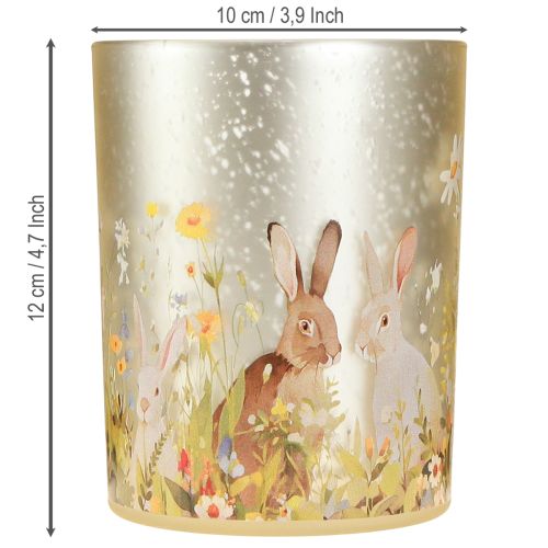 Article Lanterne décorative en verre avec motif de lapin de Pâques pour une touche printanière à la maison, 12,5 cm, lot de 2.