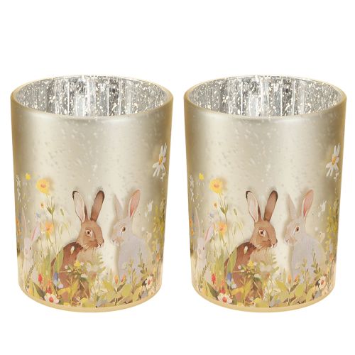 Article Lanterne décorative en verre avec motif de lapin de Pâques pour une touche printanière à la maison, 12,5 cm, lot de 2.