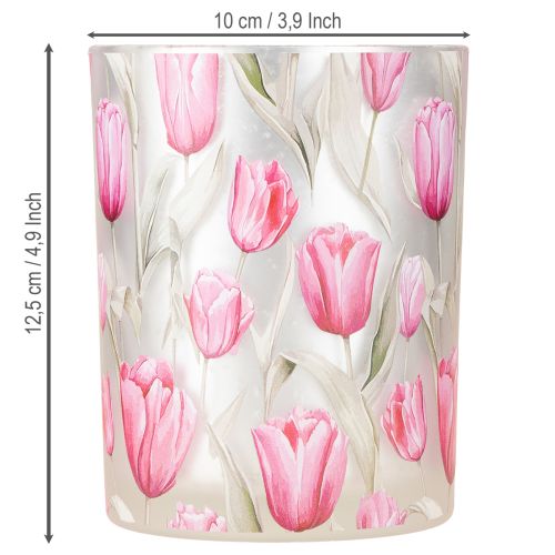 Article Lanterne élégante à motif de tulipe pour une décoration printanière d&#39;ambiance, 12,5 cm, 2 pièces.