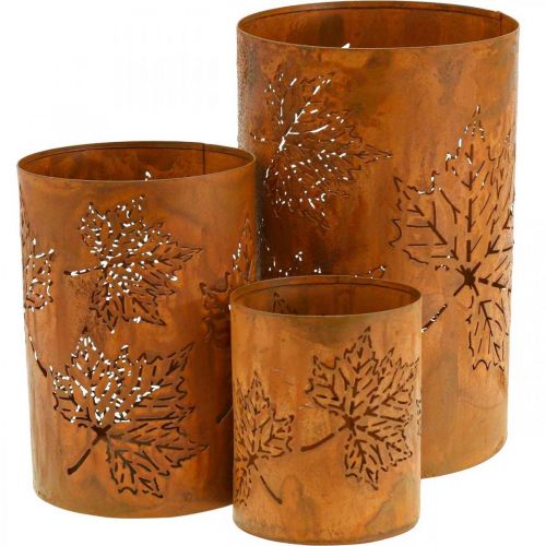 Lanterne déco automne aspect rouille H20/15/10cm lot de 3