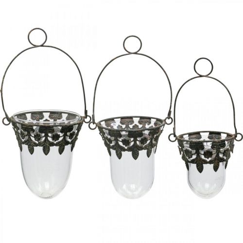 Floristik24 Lanterne en verre pour décoration à suspendre 24/28/30cm lot de 3