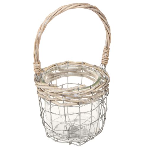 Floristik24 Lanterne à suspendre verre métal saule Ø14,5cm 2pcs
