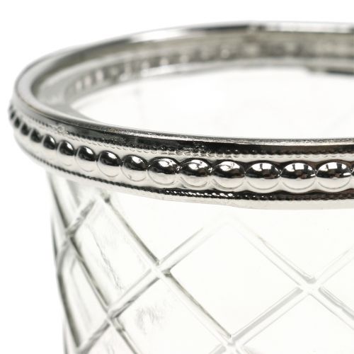 Floristik24 Photophore verre diamant avec rebord métal Ø8cm H5.5cm 4pcs