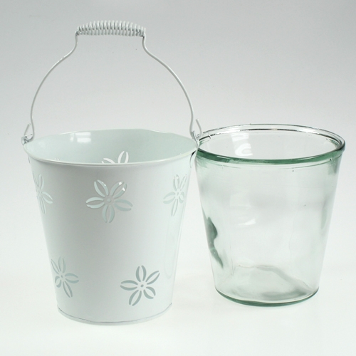 Floristik24 Seau lanterne blanc Ø17cm H17cm