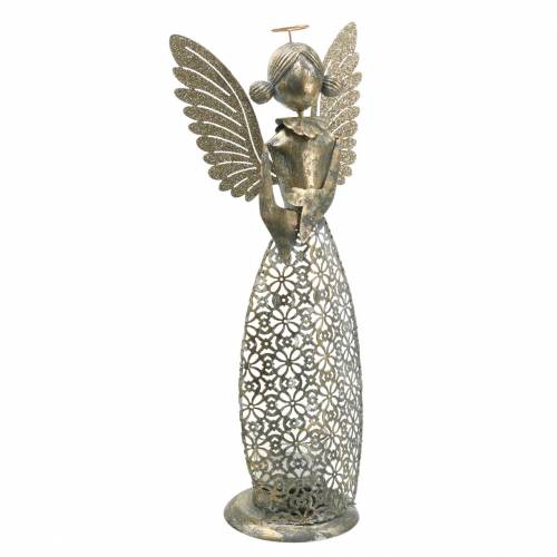 Floristik24 Ange déco en métal avec lanterne antique-doré Ø13,5 H33,5cm