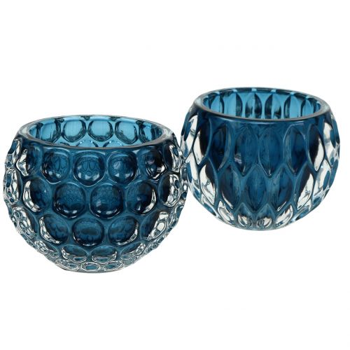 Floristik24 Lanternes en verre bleu foncé Ø8cm H6cm 2pcs