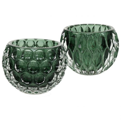 Floristik24 Lanterne en verre vert foncé Ø8cm H6cm 2pcs