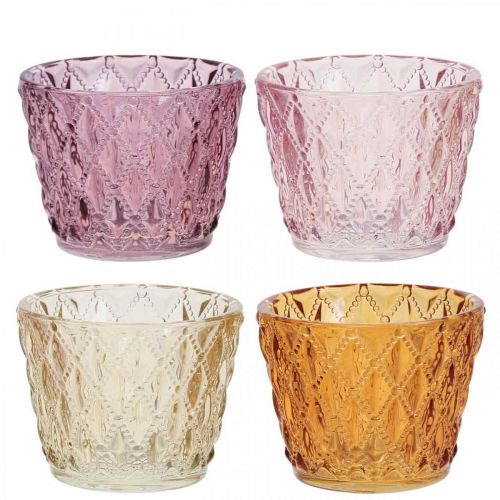 Floristik24 Lanterne verre photophore motif losange Ø7.5cm H6cm 4pcs