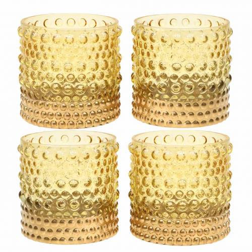 Floristik24 Lanterne en verre jaune, or Ø8,5cm H8cm 4pcs