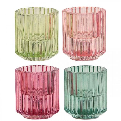 Floristik24 Lanterne en verre nervuré photophore Ø5.5cm H6cm 4pcs