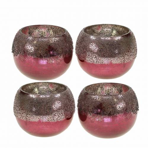 Lanterne verre rose Ø8,5cm H6,5cm 4 pcs