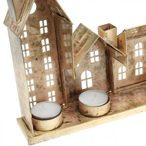 Floristik24 Diorama de Noël, décoration métal avec éclairage, phares dorés, look vintage L67.5cm H20cm