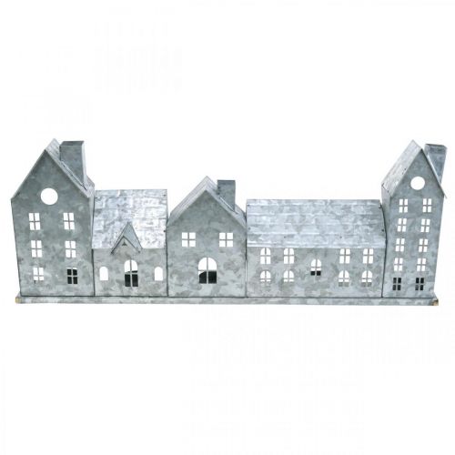 Floristik24 Rangée de maisons, décoration en métal pour éclairage, décoration de l'Avent, lanterne argentée L52cm H20cm