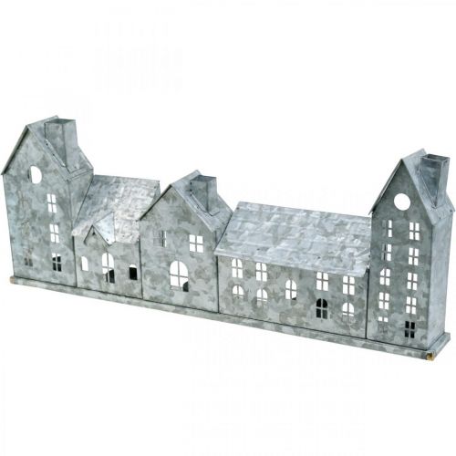 Rangée de maisons, décoration lumineuse en métal, décoration de l'Avent, lanterne argentée L52cm H20cm | Floristik24.be