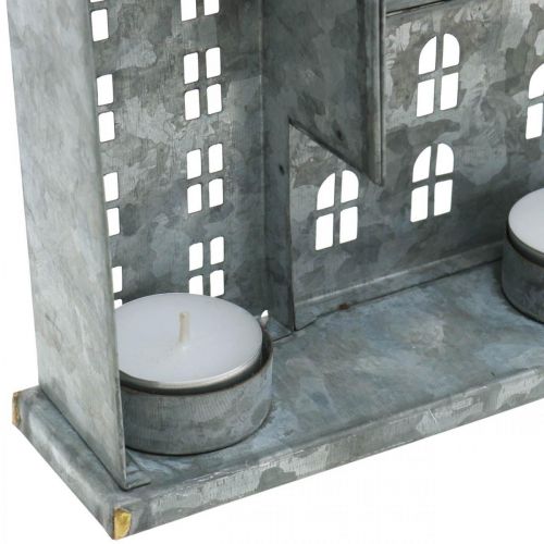 Floristik24 Rangée de maisons, décoration en métal pour éclairage, décoration de l'Avent, lanterne argentée L52cm H20cm
