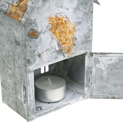 Article Lanterne maison métal shabby chic blanchie à la chaux, rouille H20cm