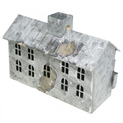 Article Lanterne de maison en métal, décoration pour Noël, shabby chic, blanchie à la chaux, aspect antique H12.5cm L17.5cm