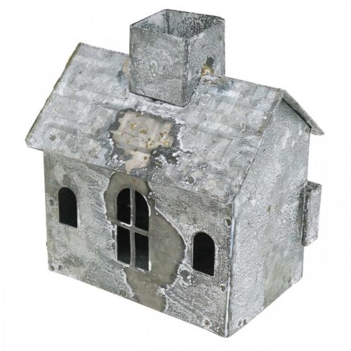 Article Lanterne maison métal shabby chic blanchie à la chaux, rouille H11cm
