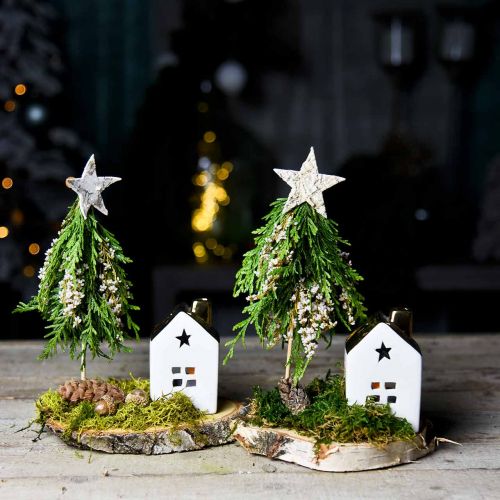 Floristik24 Lanterne maison en céramique pour bougie chauffe-plat blanc, or 10cm 3pcs