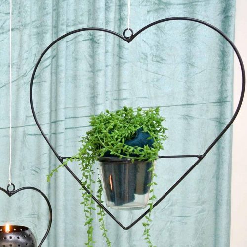 Article Lanterne coeur métal 28cm photophore pour verre suspendu 9cm