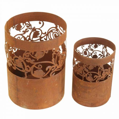 Floristik24 Lanterne bougeoir métal patiné Ø10/14,5cm lot de 2