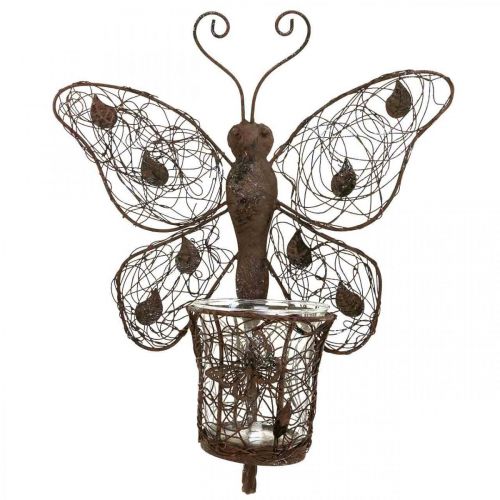 Floristik24 Décoration murale lanterne métal décoration papillon rouille 36,5cm