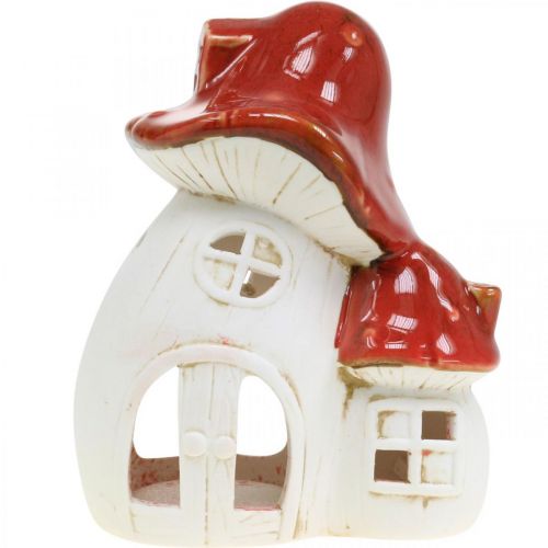 Lanterne, maison champignon, photophore, décoration automne, céramique H15cm 2pcs