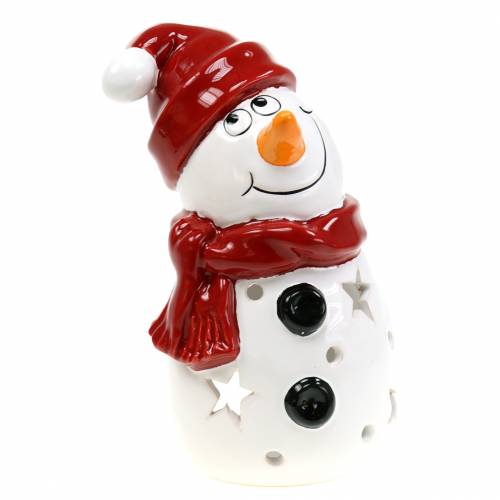 Floristik24 Lanterne bonhomme de neige chapeau rouge 20cm