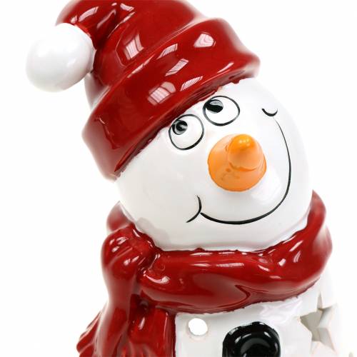 Article Lanterne bonhomme de neige chapeau rouge 20cm