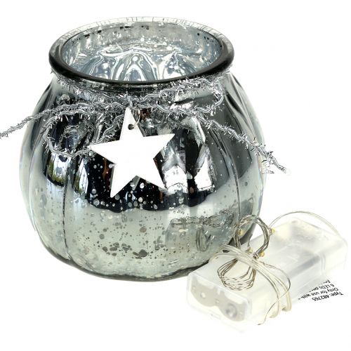 Floristik24 Lanterne argentée avec éclairage LED Ø11cm H10cm