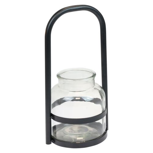 Floristik24 Lanterne métal décor verre noir manche transparent Ø14,5cm