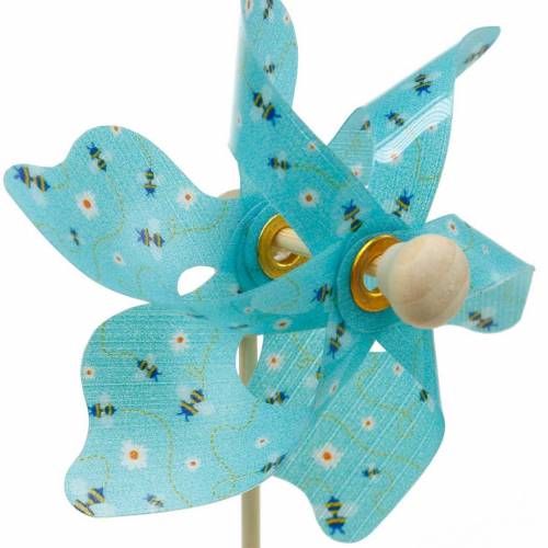 Floristik24 Moulin à vent moulin à vent abeilles turquoise Ø8.5cm décoration été jardin 12pcs