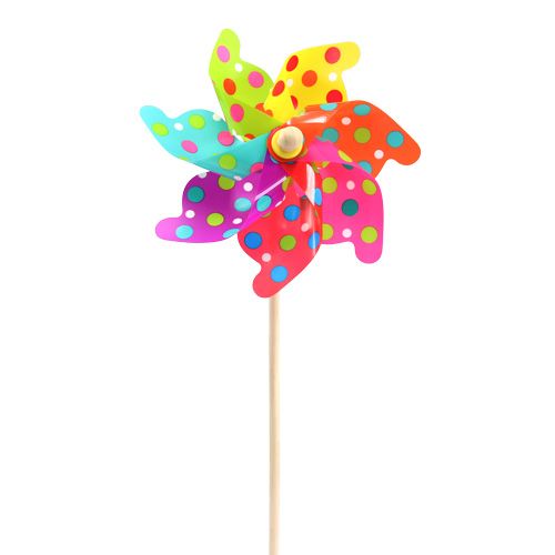 Floristik24 Moulin à vent multicolore à pois Ø 22 cm L. 55 cm