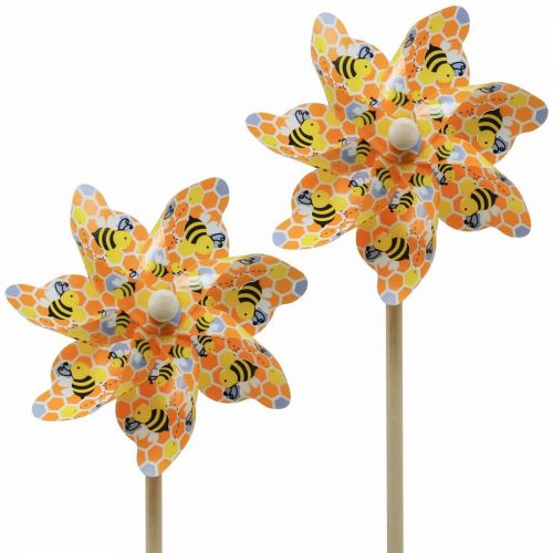 Floristik24 Pinwheel abeille piquet de jardin en bois moulin à vent Ø17cm H48cm 4pcs