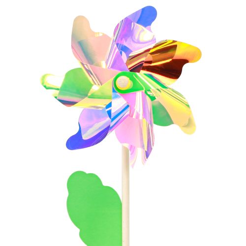 Floristik24 Moulin à vent fleur avec feuille moulin à vent couleurs irisées Ø24cm 2pcs