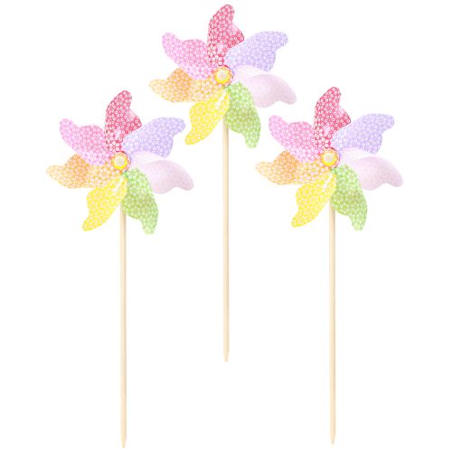 Article Moulin à vent décoratif Moulin à vent naturel coloré Ø21,5cm H55cm 3pcs